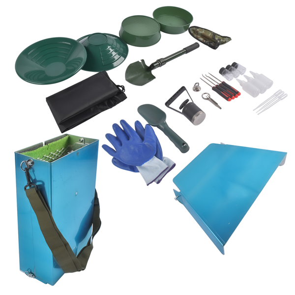 23件铝槽套装 23-Piece Gold Prospecting Equipment 50 In. Folding Sluice Box Gold Panning Kit for Gold Prospectors Hand Powered-2