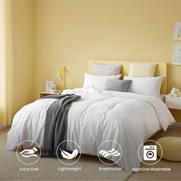 白色粉色超大码被套，包含一只被套两只枕套，聚酯纤维透气优质高品质被套套装，温馨男生女生卧室酒店通用，圣诞节礼物-2