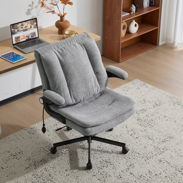 翻转式后背内置动态气囊腰靠十字交叉腿办公椅，宽座办公桌椅带翻转扶手与轮子，现代家用办公室梳妆台浅绿色十字交叉腿椅-13