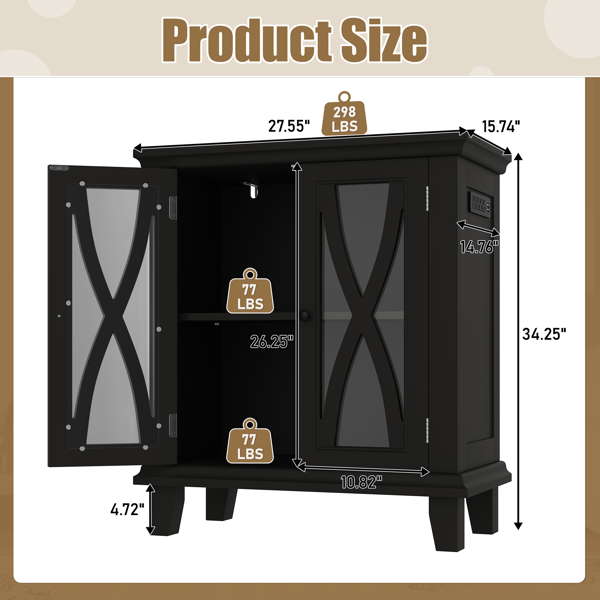 20加仑鱼缸架，带电源插座（4个交流电插座，2个USB插座），农舍风格装饰水族箱架家具，带可调节层板，10-20加仑爬行动物/龟缸架，带柜式储物空间，黑色-2