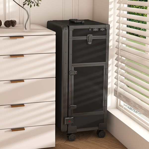 便携式美甲桌，带 LED 镜子、蓝牙、可上锁抽屉、伸缩杆 - 沙龙折叠美甲台（黑色）-11