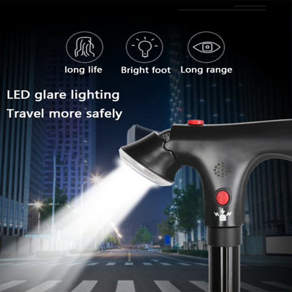 野营徒步手杖5级高度可调折叠手杖带LED灯和警报-7