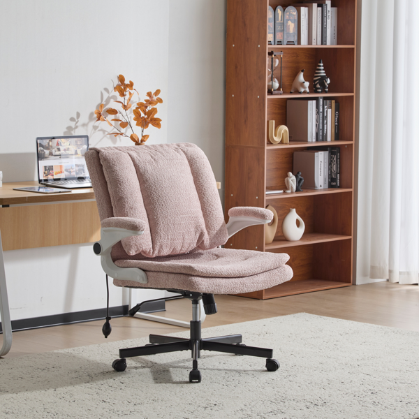 翻转式后背内置动态气囊腰靠十字交叉腿办公椅，宽座办公桌椅带翻转扶手与轮子，现代家用办公室梳妆台粉色十字交叉腿椅-8