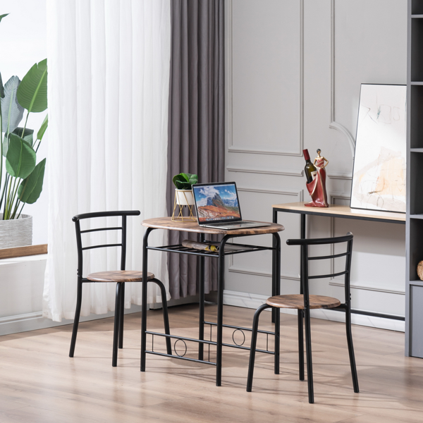 拆装 密度板 铁 火烧木色 黑色烤漆 餐桌椅套装 1桌2椅 椭圆桌面-12