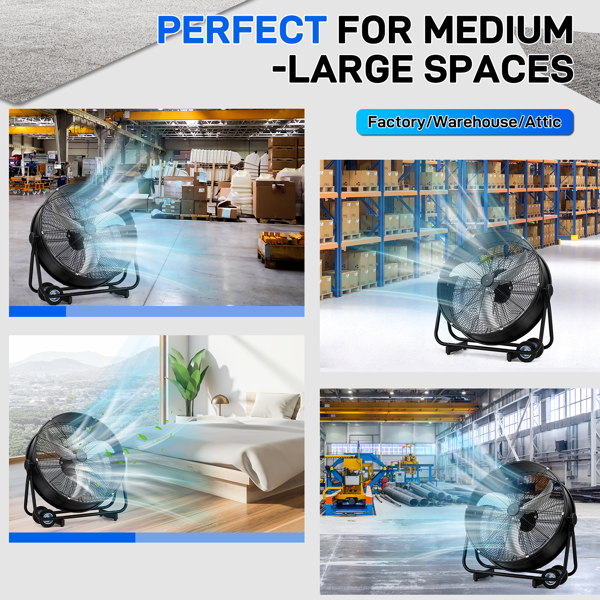 美规 MLD-30 电风扇 110V 230W 30inch  三叶 外侧双轮 单侧支撑  钢铁  筒扇 黑色  铜电机 3档  角度可调  空气循环流通-7