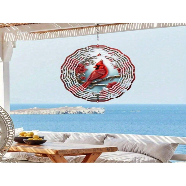 铁皮画红雀风铃旋转挂饰 户外金属花园装饰 圣诞感恩节庭院阳台挂件-7