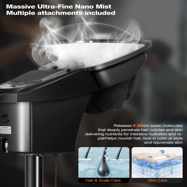 深层护理发蒸器，配备七色灯光与臭氧功能，微雾头皮保湿蒸汽仪，带可调温度，含3顶发帽及芳香疗法喷嘴，适用于肌肤与头发护理-4