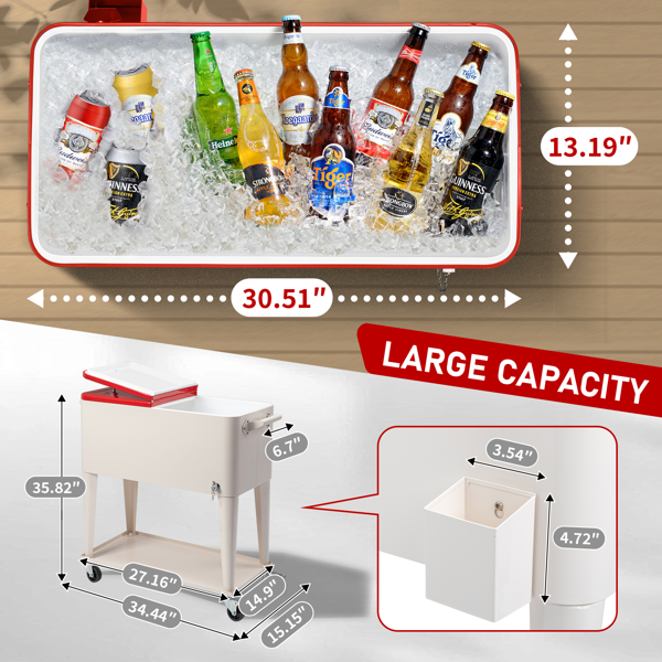 80QT 红色盖子 奶白色箱体 冷冻保温推车 87.5*38.5*91cm 长方形 塑料箱体 铁脚管 冷冻保温-17