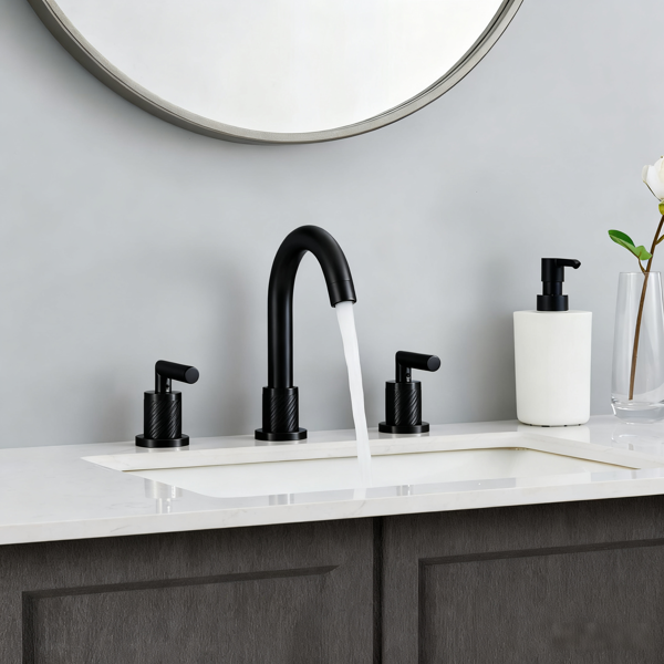 浴室水龙头2柄哑光黑色浴室水槽水龙头宽3孔360°旋转喷嘴现代水槽盆水龙头8英寸[周末无法发货，TK/TEMU仅支持自提]-6