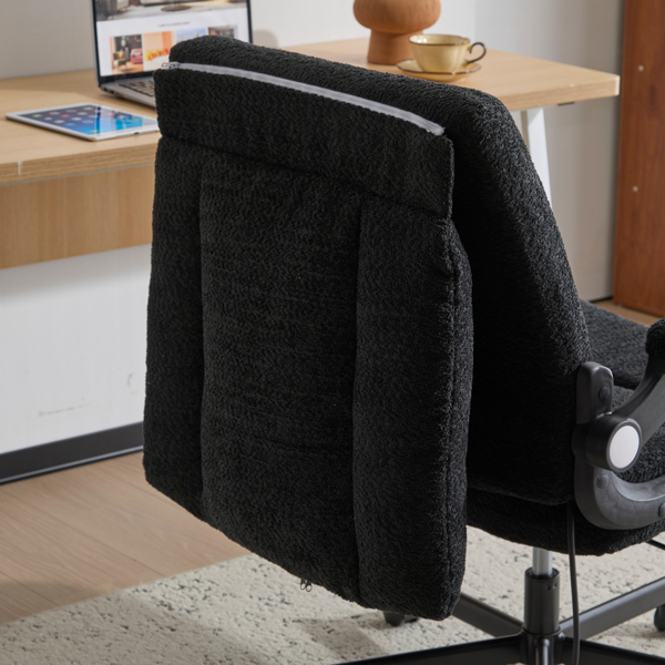 翻转式后背内置动态气囊腰靠十字交叉腿办公椅，宽座办公桌椅带翻转扶手与轮子，现代家用办公室梳妆台黑色十字交叉腿椅-16