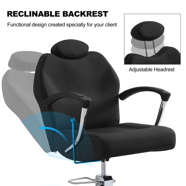 足部护理站座椅（含脚踏板及足浴盆），360度旋转可躺式足部护理椅，配备液压升降高度调节及头枕功能 - 黑色款-8