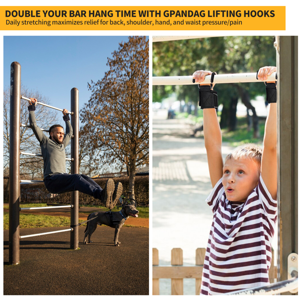 男女举重挂钩（一对），330 磅重型健身房举重腕带挂钩，适用于硬拉、引体向上、力量训练，0.4 英寸握力青少年举重挂钩-8