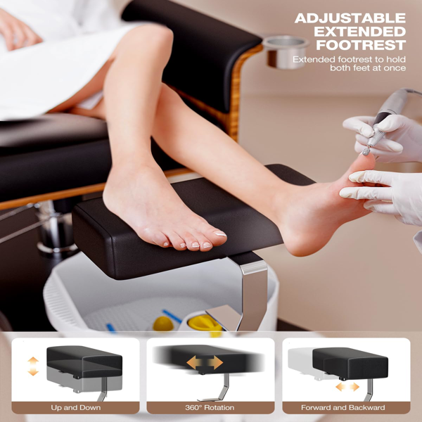 足部护理椅（无需管道安装），符合人体工学的便携式美甲教学站，配备360度旋转可躺式升降足浴椅及足盆，黑色款-7