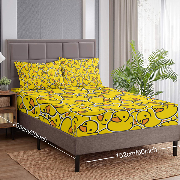 直销KT组合（床笠+枕套三件套侧边印花）连续小黄鸭 美国大号（temu仅可自提）-11