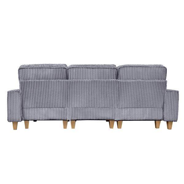 深座三人座灯芯绒沙发，配拉丝不锈钢杯架及3个装饰靠枕，现代舒适客厅沙发-8