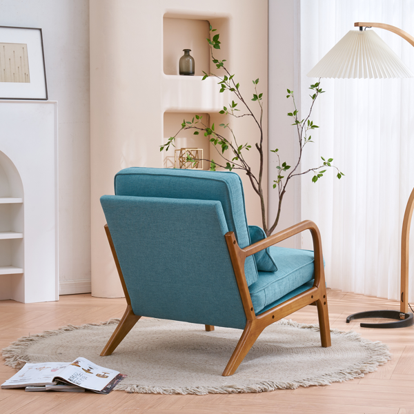 橡木扶手 单人休闲椅 橡木 软包 青色 室内休闲椅-5
