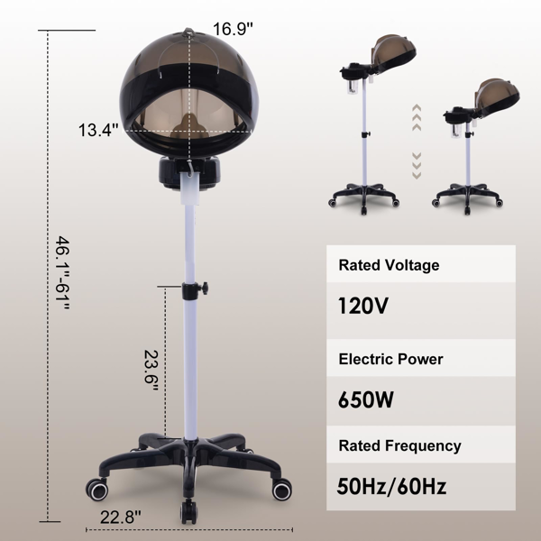 自然黑发专用立式蒸发器，带加热功能的加深护理蒸汽帽，可调节高度与角度，热雾保湿护色，家用沙龙级护理-3