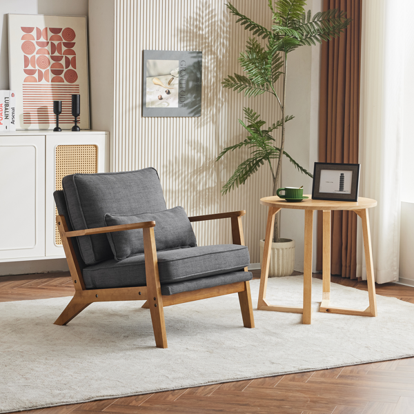 橡木扶手 单人休闲椅 橡木 软包 棉麻 深灰色 室内休闲椅-6