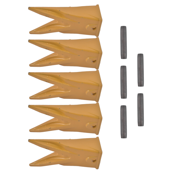 斗齿 Set of 5 X156WTL Twin Tiger Rock Bucket Teeth with P156 Roll Pins Alloy Steel for Skid Steer, Mini Excavators-8