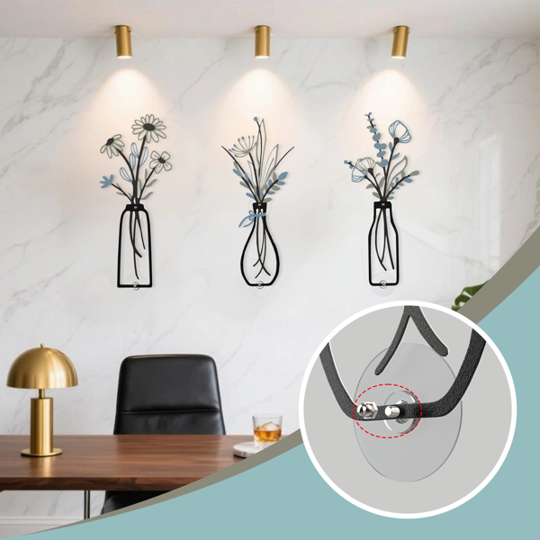 3 件金属花朵墙壁艺术 - 乡村农舍装饰简约花朵墙壁装饰，适合客厅浴室厨房卧室餐厅 - 乔迁礼物，免钻孔，灰色-5