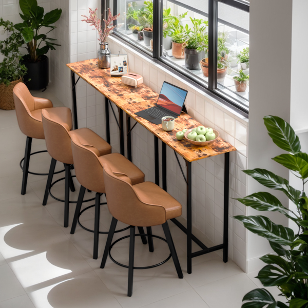 棕色 密度板 铁 110*38*99cm 吧桌 吧桌椅套装-6