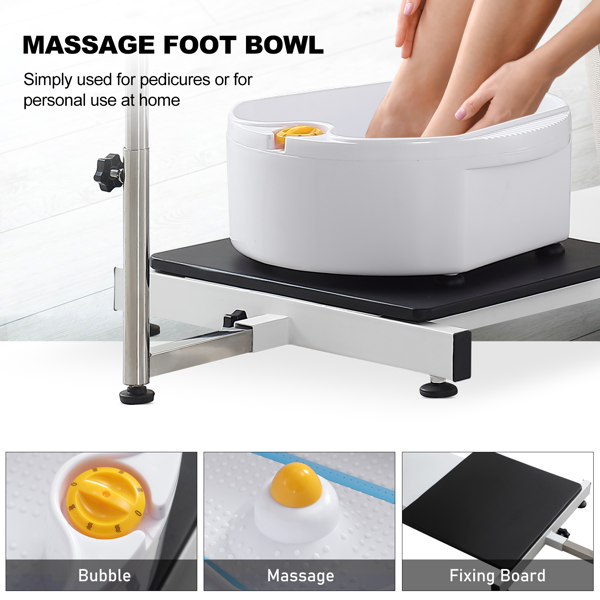 足部护理站座椅（含脚踏板及足浴盆），360度旋转可躺式足部护理椅，配备液压升降高度调节及头枕功能 - 黑色款-10