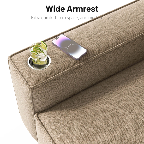 雪尼尔深座单人沙发椅，配拉丝不锈钢杯架与装饰靠枕，现代舒适客厅点缀椅-5