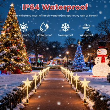 （自提可发加拿大，temu&tk下自提单）圣诞星光太阳能步道灯，8种模式防水户外装饰，营造浪漫节日氛围，是馈赠亲友的完美礼物