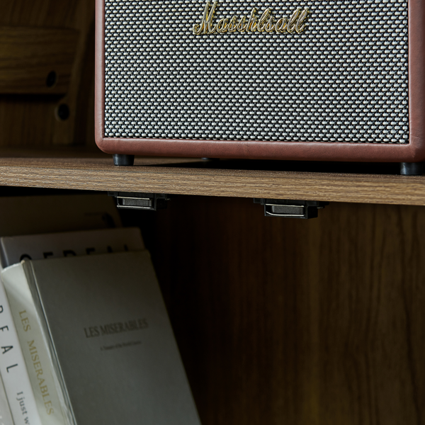 一款带灯的高拱形储物柜，现代复古风格木质储物柜，配有可调节玻璃隔板，适合用作厨房多功能柜——棕色-12