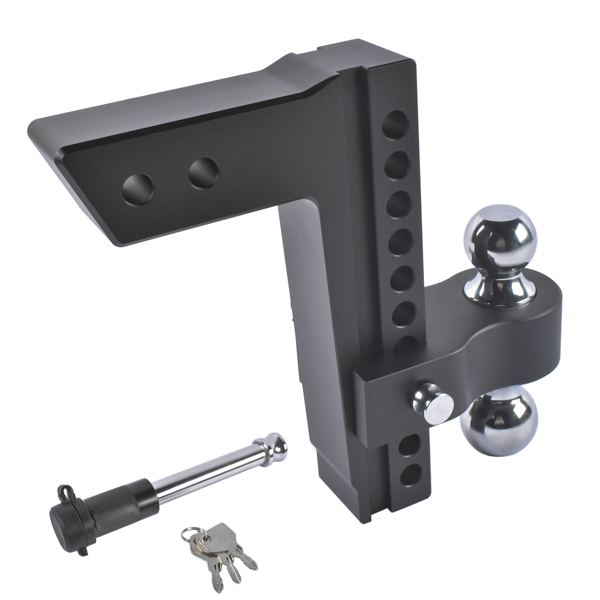 拖车挂接装置 Heavy Duty Adjustable Trailer Hitch Fits 2.5" Receiver 10" Drop/Rise 18500 LBS 2" & 2-5/16" Dual Ball with Lock & Key-3