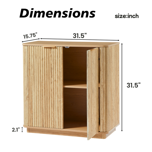 31.5 英寸餐边柜，带储物空间，弧形波浪设计，适用于卧室、客厅、走廊，橡木材质，31.5 英寸宽 x 15.75 英寸深 x 31.5 英寸高。-3