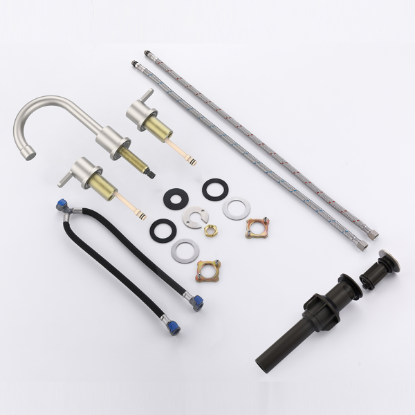 大面积浴室洗手盆水龙头拉丝镍2手柄8英寸3孔360°旋转喷嘴洗手盆，带弹出式排水组件[周末无法发货，TK/TEMU仅支持自提]-5