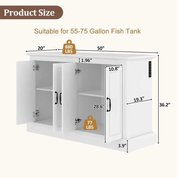 55-75加仑鱼缸架，带电源插座，四格鱼缸架，重型爬行动物缸架，龟缸，爬行动物饲养箱，白色-2