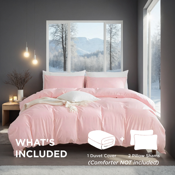 粉色超大码被套套装，包含一只被套两只枕套，超细纤维面料透气不褪色柔软优质高品质，轻奢酒店简约卧室民宿通用，圣诞节礼物-4