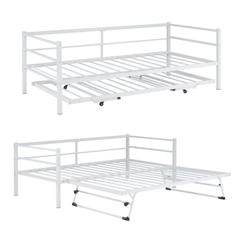 白色 twin 带推拉床 带把手 沙发床 铁床