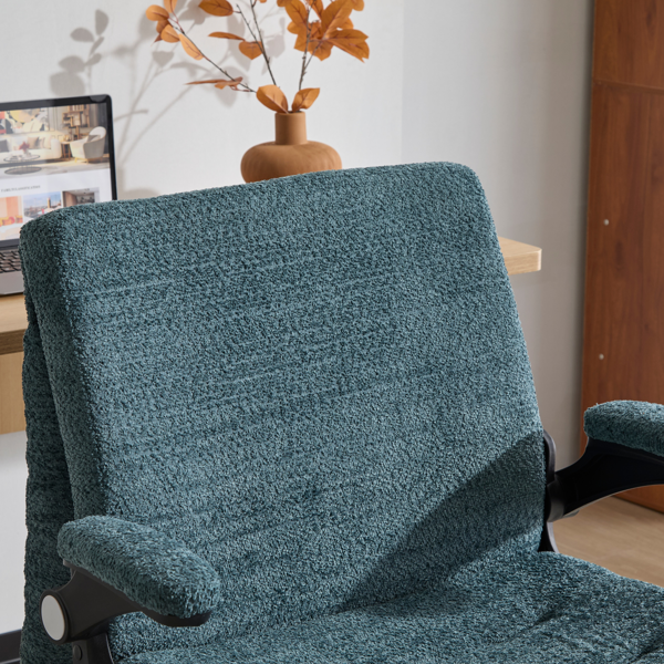 翻转式后背内置动态气囊腰靠十字交叉腿办公椅，宽座办公桌椅带翻转扶手与轮子，现代家用办公室梳妆台深绿色十字交叉腿椅-19