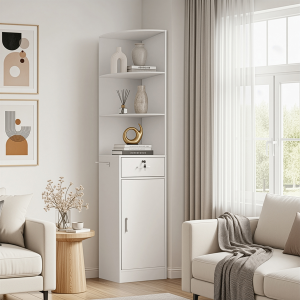 15厘E0刨花板麻面 转角三层1门一抽 沙龙柜 白色-13