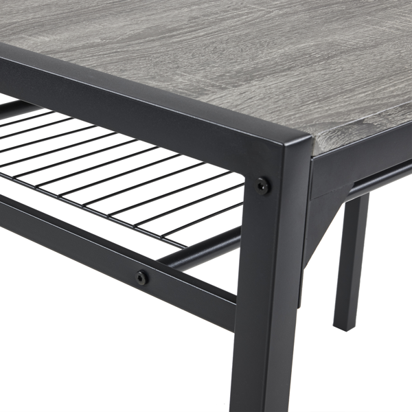 拆装 MDF 黑色铁管 灰色 餐桌椅套装 1桌1长凳2椅 长方形-22