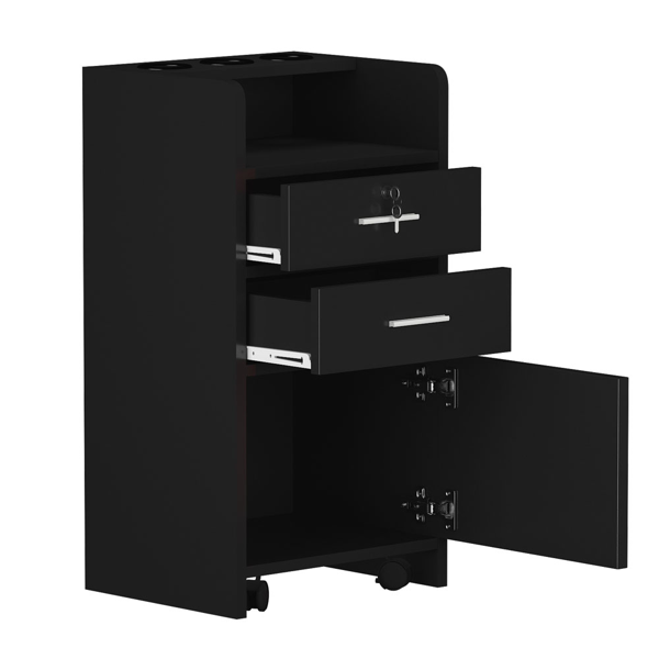 【同款编码：92007726】美容美发沙龙折叠抽屉spa三层柜设备  带锁 黑色-4