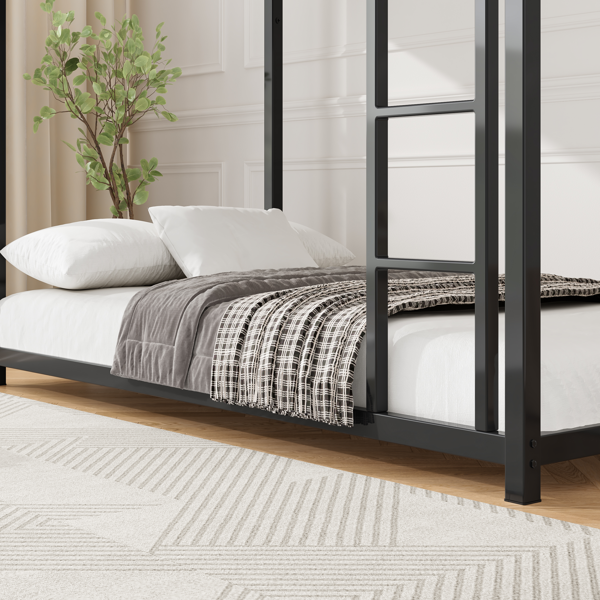 上下铺金属床，低矮双层床带梯子，床架，黑色，坚固钢结构，安全设计，易于组装，上层床承重250磅，下层床承重350磅-9