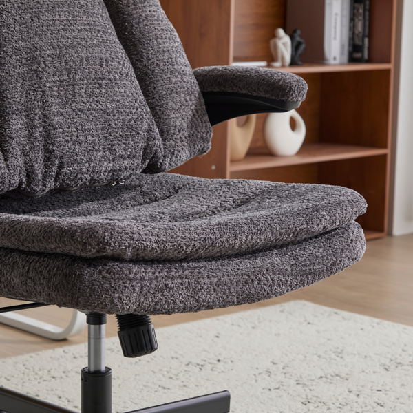 翻转式后背内置动态气囊腰靠十字交叉腿办公椅，宽座办公桌椅带翻转扶手与轮子，现代家用办公室梳妆台灰色十字交叉腿椅-17