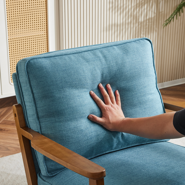 橡木扶手 单人休闲椅 橡木 软包 棉麻 藏青色 室内休闲椅-17