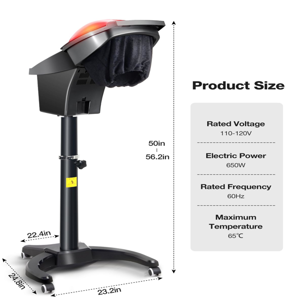 深层护理发蒸器，配备七色灯光与臭氧功能，微雾头皮保湿蒸汽仪，适用于天然/黑发护理，带可调温度，理发师专用-3