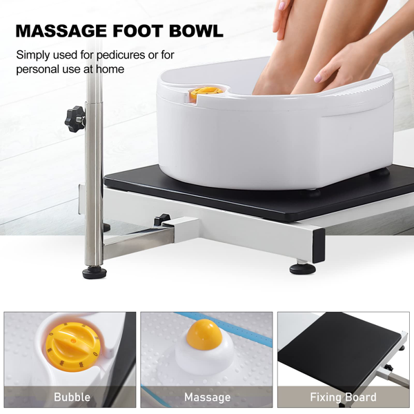 足部护理站座椅（含脚踏板及足浴盆），360度旋转可躺式足部护理椅，配备液压升降高度调节及头枕功能 - 白色款-7