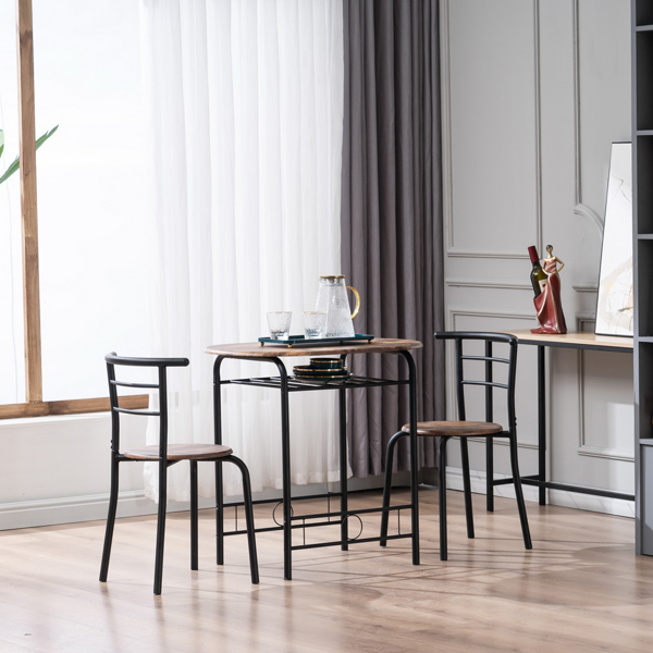 拆装 密度板 铁 火烧木色 黑色烤漆 餐桌椅套装 1桌2椅 椭圆桌面-16