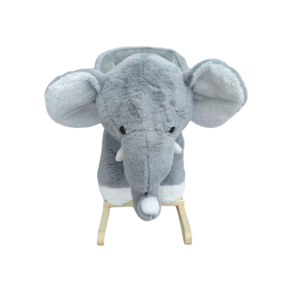 儿童骑乘摇摇马玩具，带摇篮曲，大象造型，配有手偶和安全带，适合1-3岁儿童，柔软毛绒面料，灰色，通过CPC认证-6