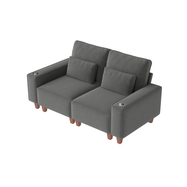 雪尼尔深座双人沙发，配拉丝不锈钢杯架及2个装饰靠枕，现代舒适客厅双人座-1