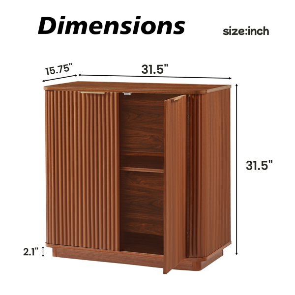31.5 英寸餐边柜，带储物空间，弧形波浪设计，适用于卧室、客厅、走廊，胡桃木色，31.5 英寸宽 x 15.75 英寸深 x 31.5 英寸高。-2