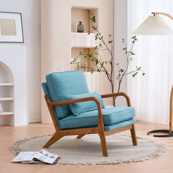 橡木扶手 单人休闲椅 橡木 软包 青色 室内休闲椅-21