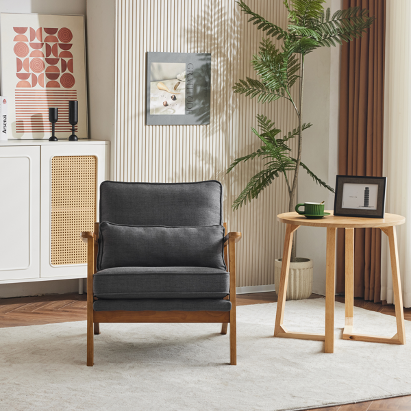 橡木扶手 单人休闲椅 橡木 软包 棉麻 深灰色 室内休闲椅-20